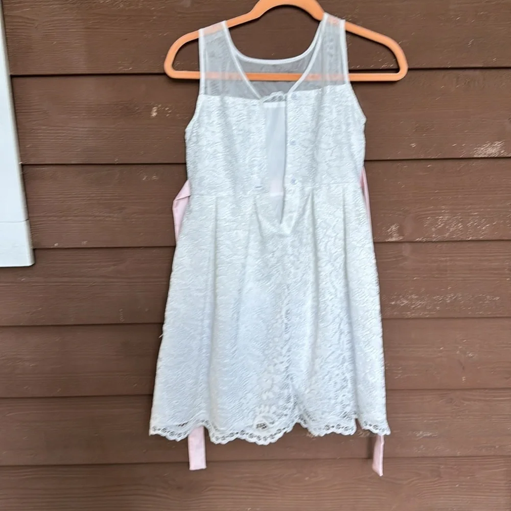 Jona Michelle White Lace Overlay with Pink Sash Sleeveless dress size 8
